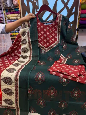 Joypuri Cotton Collection – Printed & Lace Work Dress